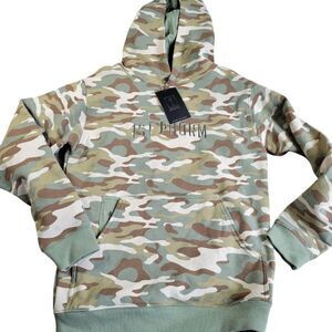 1ST Phorm Hoodie Pullover Womens XS Green Beige Camo Pullover Pocket Tag